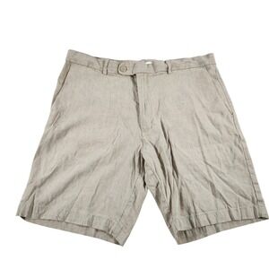 Cubavera Mens Linen Blend Flat Front Shorts Beige Tan Size 38 Summer Beach